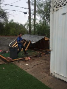 The frame of the shed removal