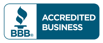 A blue and white logo for the accredited business.