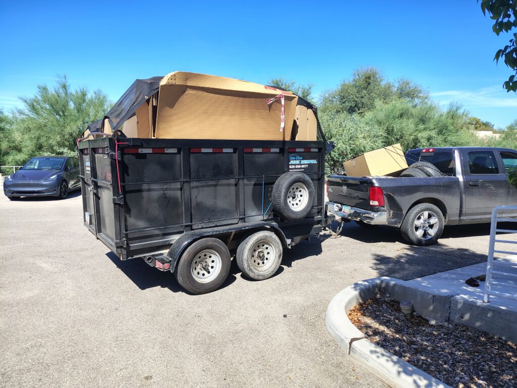 Photo of a loaded Vista Clean Junk Removal trailer after completing a commercial job in Tucson, AZ